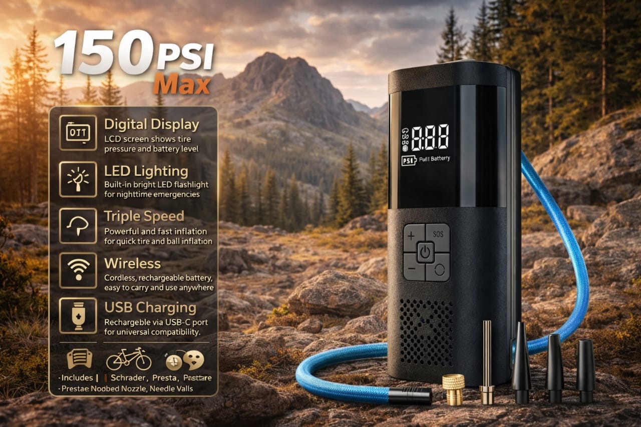 GearUpLux Portable Tyre Inflater - 150 PSI